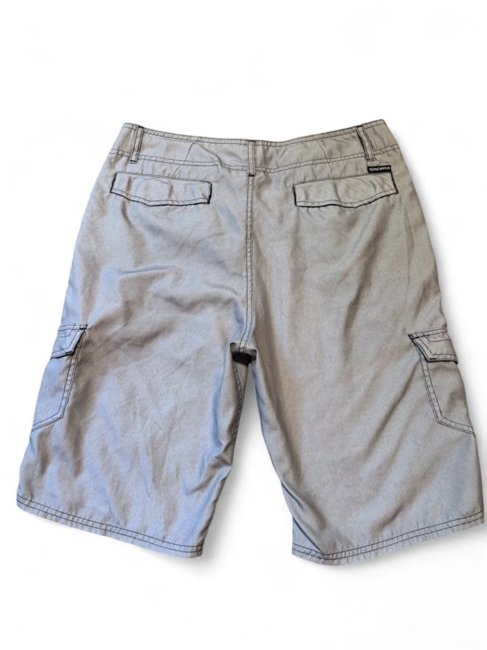 Vintage y2k Ocean Current Men's Gray Pin Stripe Cargo Skater Swim Trunks